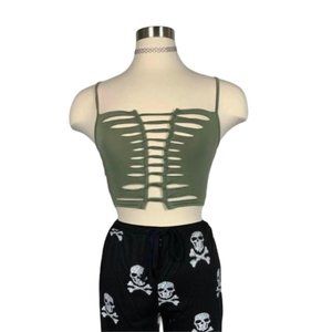 Women's Green Sleeveless Backless Vest Halter Neck Corset Crop-top